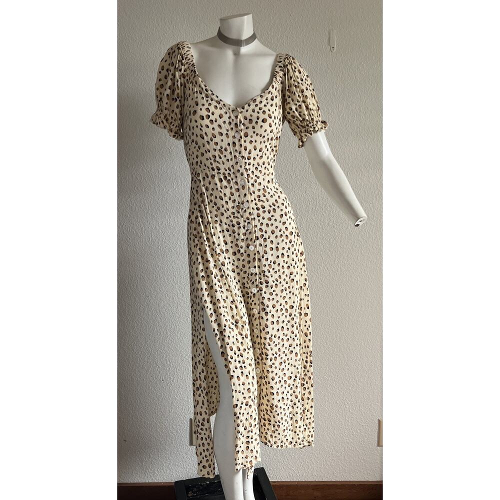 KIVARI Valentina Button Front Midi Dress Leopard Small Excellent0